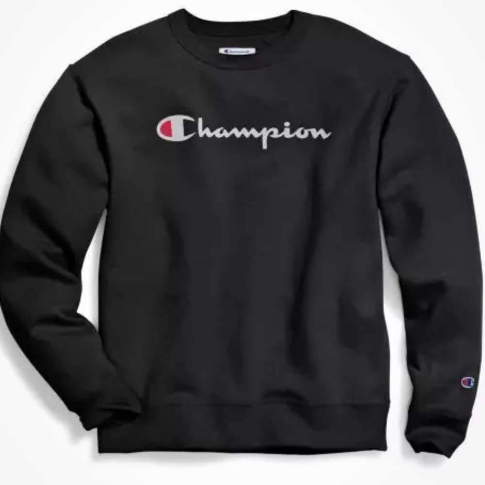 Champion fleece graphic crew neck sweater unisex black logo long sleeve size L